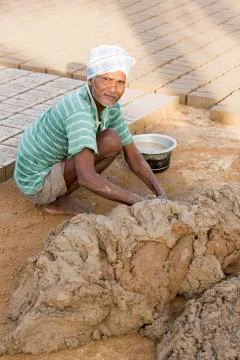 Documentary  hand made bricks in India Stock Photos