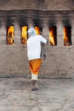 Documentary  hand made bricks in India Stock Photos