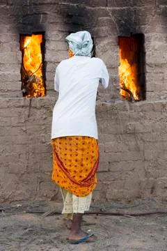 Documentary  hand made bricks in India Stock Photos