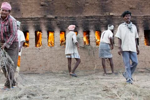 Documentary  hand made bricks in India Stock Photos