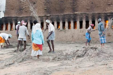 Documentary  hand made bricks in India Stock Photos