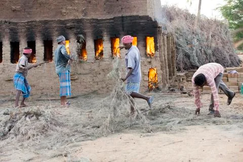 Documentary  hand made bricks in India Stock Photos