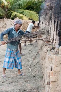 Documentary  hand made bricks in India Foto stock