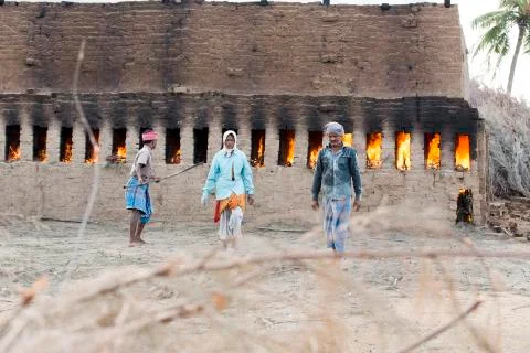 Documentary  hand made bricks in India Stock-Fotos