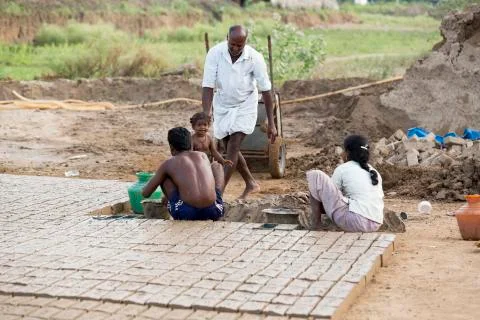 Documentary  hand made bricks in India Stock Photos