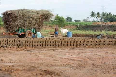Documentary  hand made bricks in India Stock Photos
