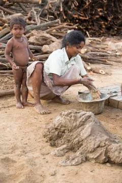 Documentary  hand made bricks in India Stock Photos