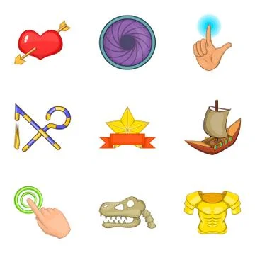 Documentary icons set, cartoon style Stock Illustration