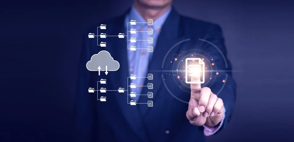 Documentation database and process automation to efficiently manage files, .. Stock Photos