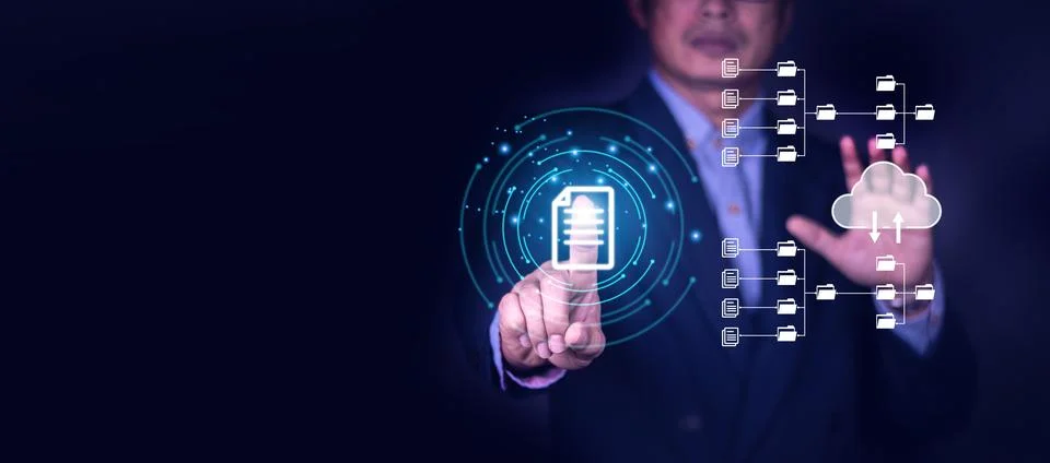 Documentation database and process automation to efficiently manage files, .. Stock Photos