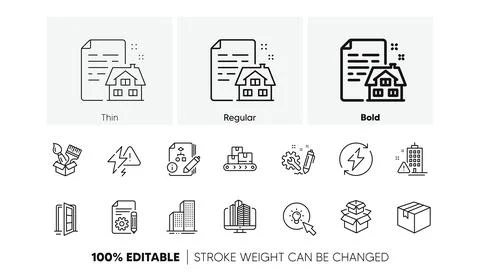 Documentation, Engineering and Wholesale goods line icons. For web app, printing Ilustración de archivo