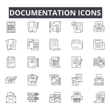 Documentation line icons for web and mobile design. Editable stroke signs Stock Illustration