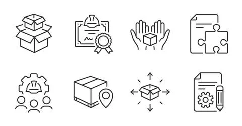Documentation, Parcel delivery and Packing boxes icons set. Vector Stock Illustration