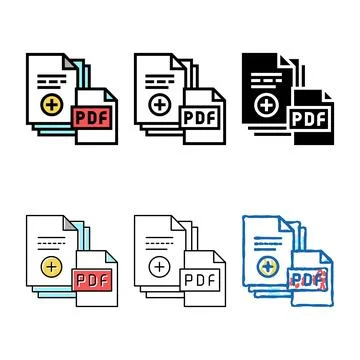 Documentation scan adding in pdf file color styleset icon vector Stock Illustration