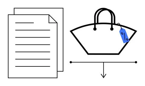 Documented Purchase Process Shopping Bag with Receipt and Price Tag for Fin.. Illustrazione stock