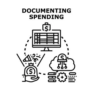 Documenting and tracking spending financial management process Stock Illustration