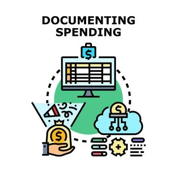 Documenting and tracking spending financial management process Stock Illustration
