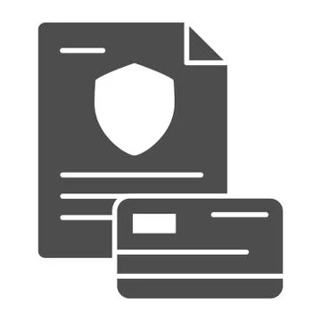 Documenting credit card solid icon. Plastic card and secure document vector Stock Illustration