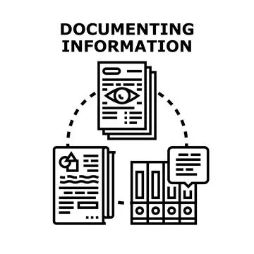 Documenting information process flow data analysis Stock Illustration