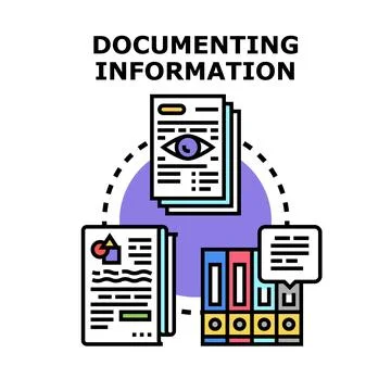 Documenting information process flow data analysis Stock Illustration