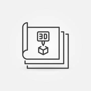 Documents for 3D printer vector concept linear icon or sign Stockillustratie