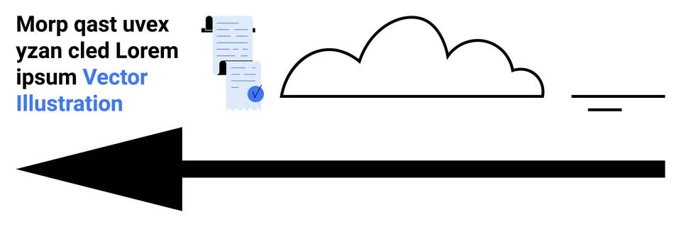 Documents with abstract shapes and text Lorem Ipsum beside cloud icon and lar 库存插图