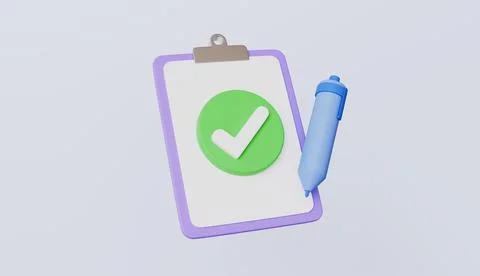Documents accepted and clipboard with check mark and cross mark 3d renderin Stock Illustration