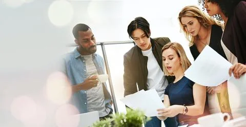 Documents, analysis or business team in meeting planning strategy with data Stock Photos
