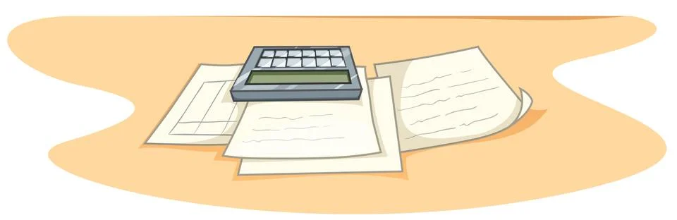Documents and calculator on desk Illustrazione stock