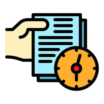 Documents and clock icon color outline vector Illustrazione stock