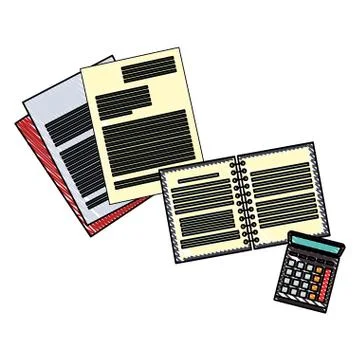 Documents and notebook with calculator scribble イラスト素材