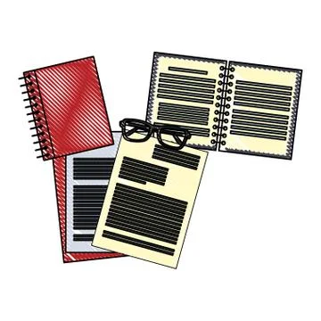 Documents and notebook with glasses scribble Illustrazione stock