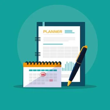 Documents and office set items Illustrazione stock