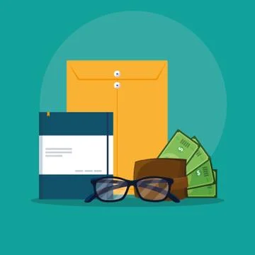 Documents and office set items Stock Illustration