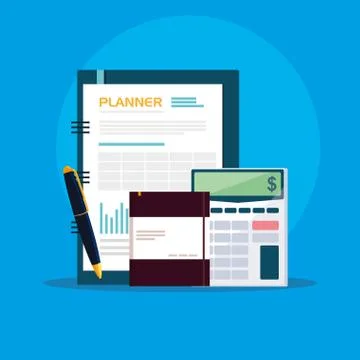 Documents and office set items Illustrazione stock