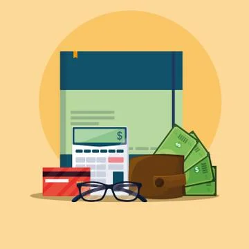 Documents and office set items Illustrazione stock