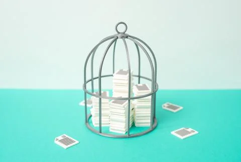 Documents and paperwork in a cage. End bureaucracy. Access to corporate data. Stock Photos