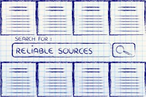 Documents and search bar, looking for reliable sources Stock Illustration