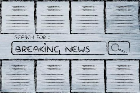 Documents and search bar, looking for breaking news Stock Illustration