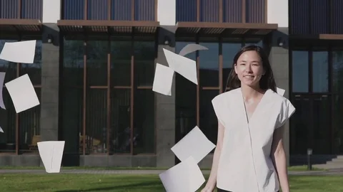 Documents and Сontracts are flying on Business Woman Stock Footage 75712808