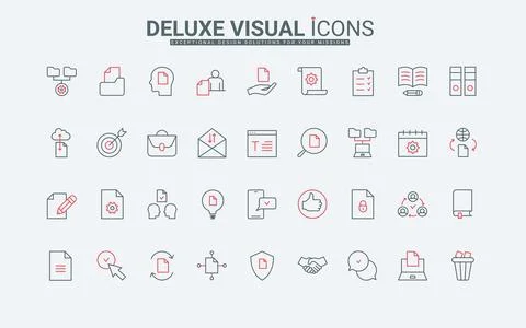Documents approval line icons set, license stamp and certified quality form Stock Illustration
