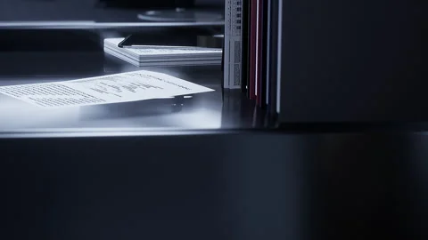 Documents are placed on a desk in a work environment during night time Stock Footage 345003183