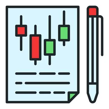 Documents with candlestick pattern vector trading papers colored icon or de.. Stock Illustration