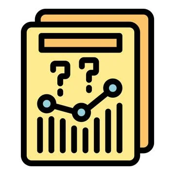 Documents with charts showing growing statistics with question marks, represe Stock Illustration