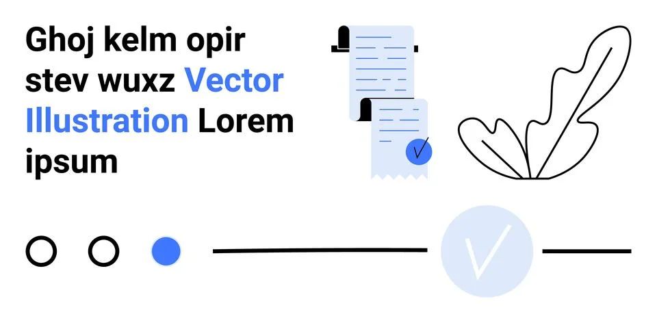 Documents with check marks, abstract leaf, text in black and blue fonts, dott Stock Illustration