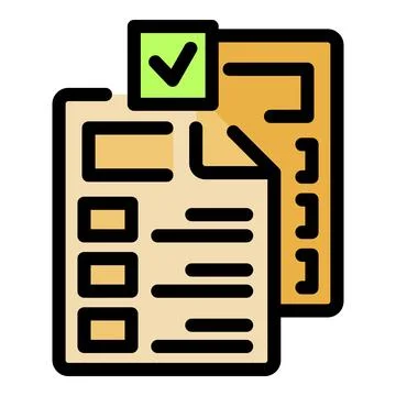 Documents with checkboxes and a check mark icon, symbolizing completion and v Illustrazione stock