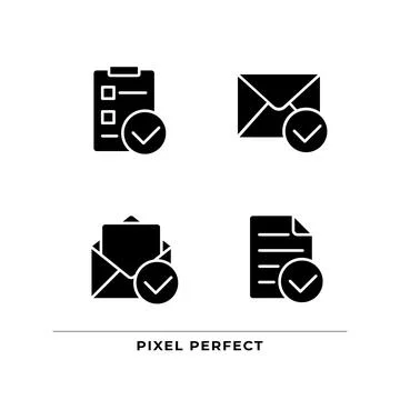 Documents with checkmarks black glyph icons set on white space 스톡 일러스트