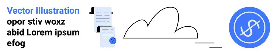 Documents with checkmarks, a person icon, a cloud, and a dollar symbol. Ideal Stock Illustration