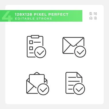 Documents with checkmarks pixel perfect linear icons set 스톡 일러스트