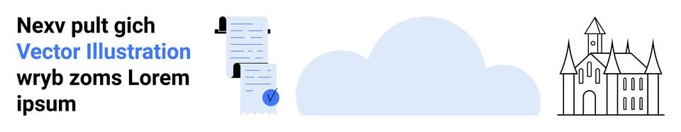 Documents, cloud, and castle outline. Ideal for cloud storage, data managemen Stock Illustration